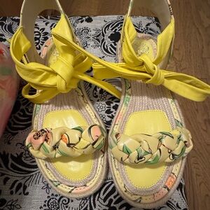Vince Camuto Yellow Braided Front Tie Sandals